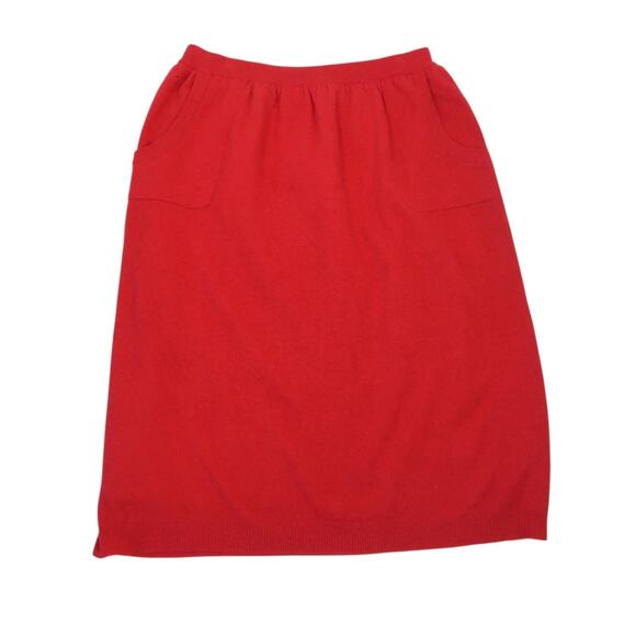Vintage 80s H&M Chique Red Wool Angora Knit Midi Skirt L - Picture 1 of 5